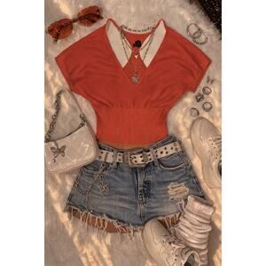 2b Bebe Y2K Orange Dolman Batwing Top Size Medium Retro - Used